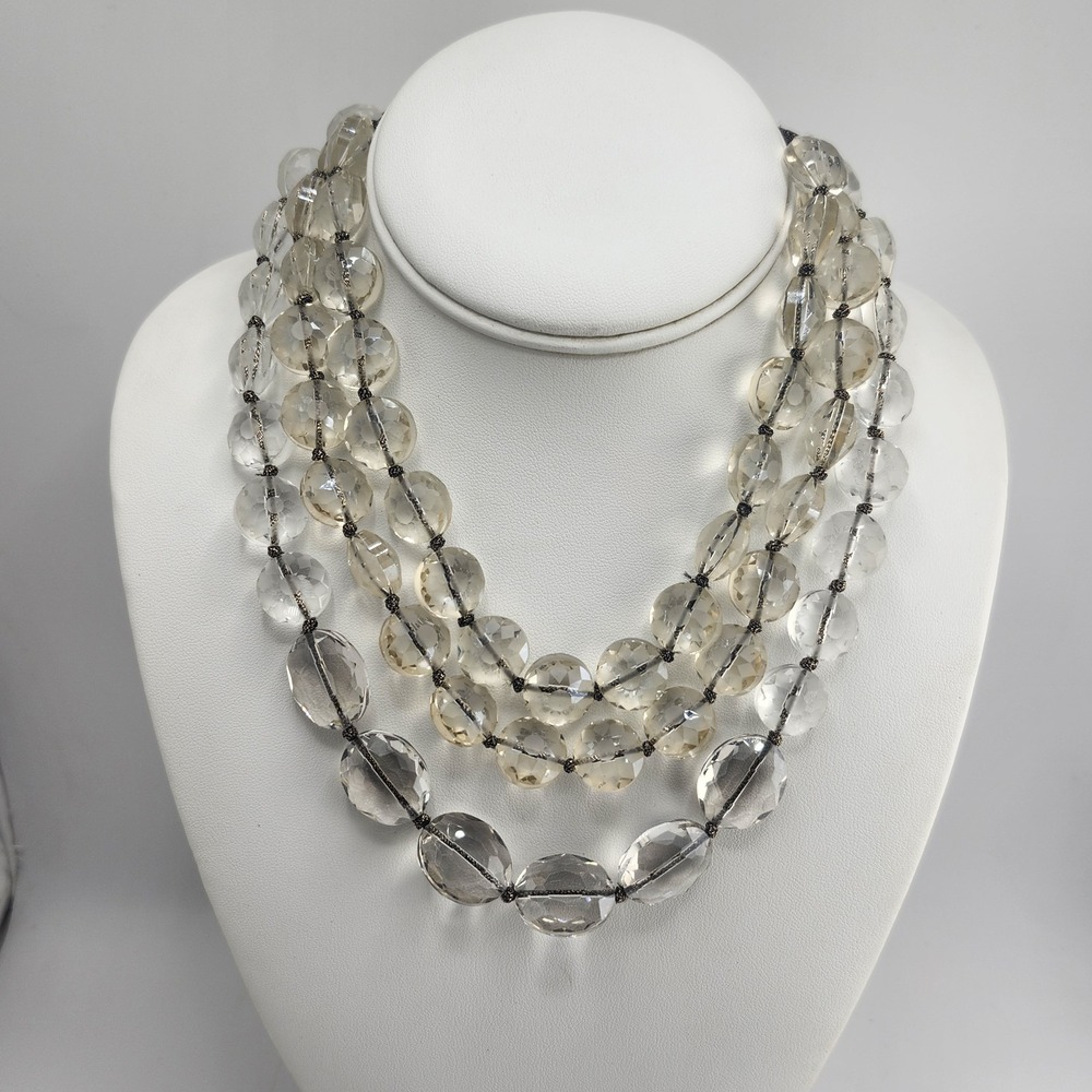 Serefina Clear Glass Bead Triple Strand Layered Necklace